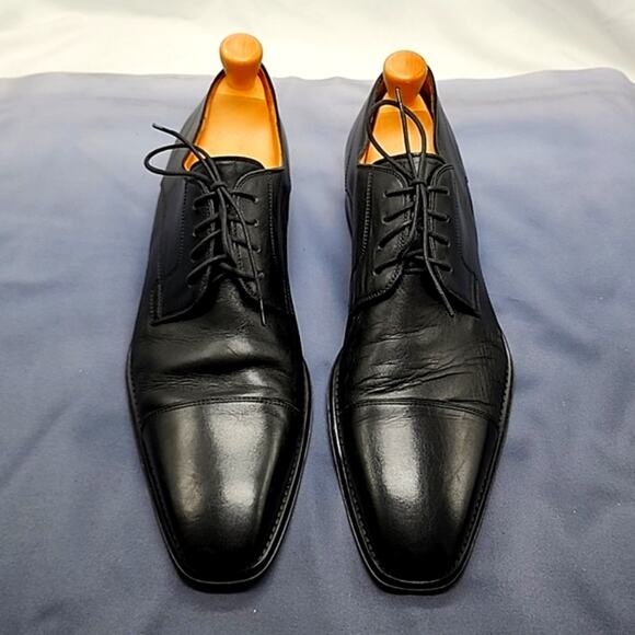 Magnanni Black Leather Cap-Toe Derby Shoes main image 5